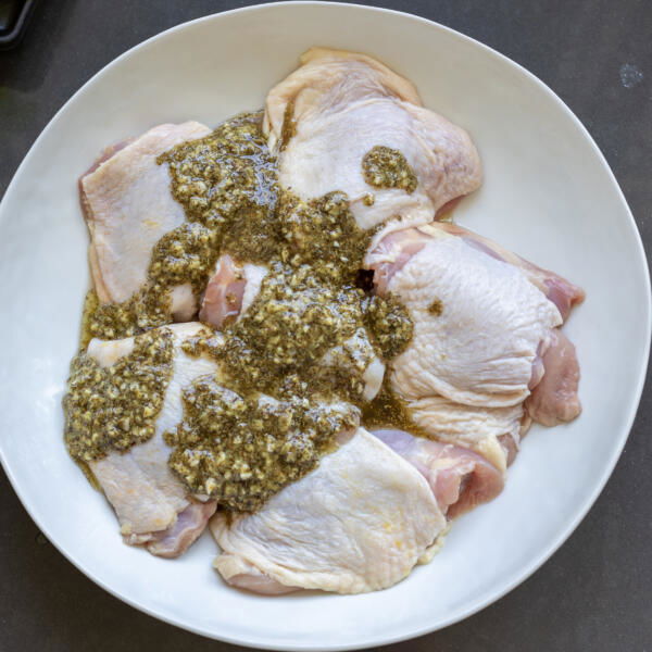Chicken with seasoning added.