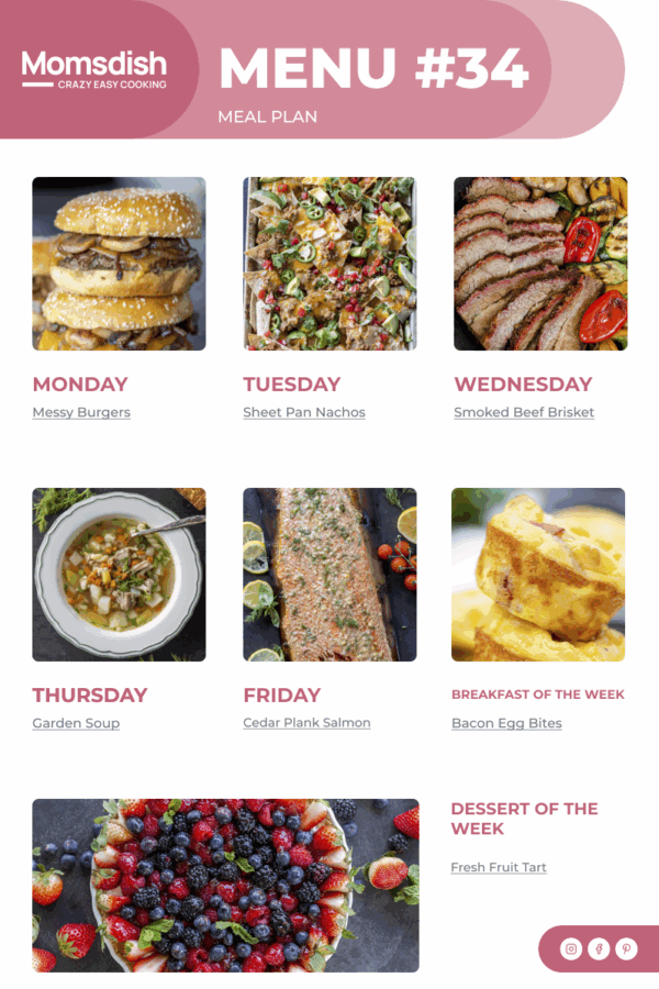 Weekly Menu items for all week.
