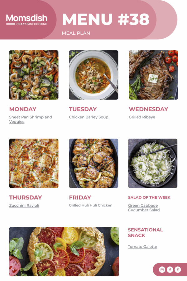 Weekly Menu items for all week.