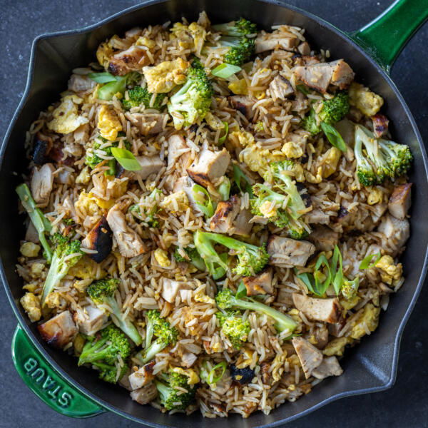 Chicken Fried Rice in a serving dish.