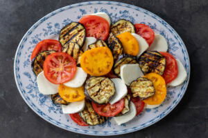 Tomatoes, eggplant and Mozarella.
