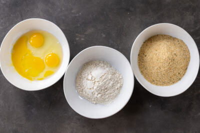 Flour, eggs and Italian crumbs.