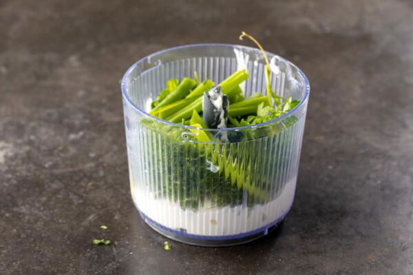 Green Goddess Dressing ingredients in the blender.