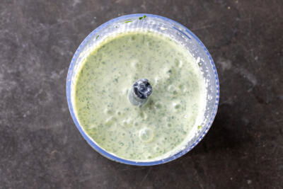 Green Goddess Dressing in a food processor.