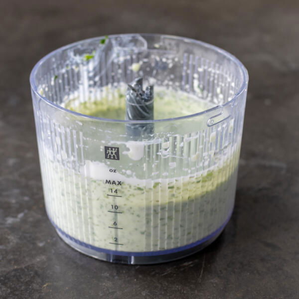 Green Goddess Dressing in a food processor.