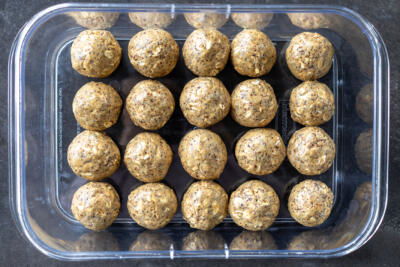 Storage contrainer with Peanut Butter Protein Balls.