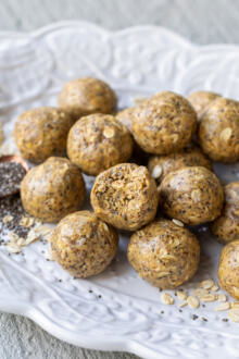 Peanut Butter Protein Balls on a serving tray.