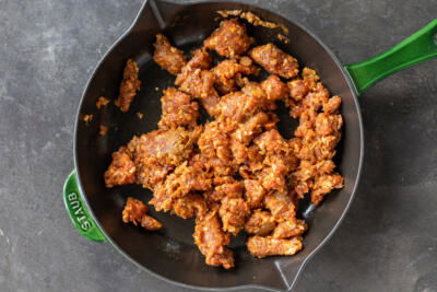 Chorizo in a skillet.