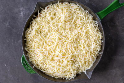 Cheese in a skillet.