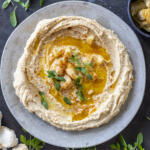 Roasted Garlic Hummus on a plate.