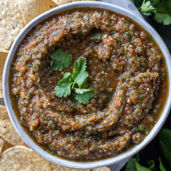 Plated Roasted Tomato Salsa.