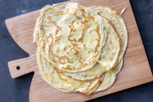 Sourdough Crepes on a cutting board.