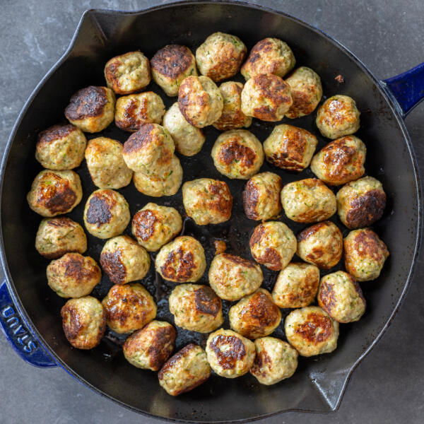 Turkey Zucchini Meatballs in a serving pan.