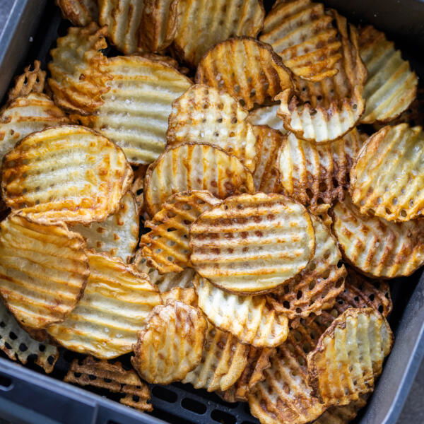 Air Fryer basket with Air Fryer Waffle Fries .