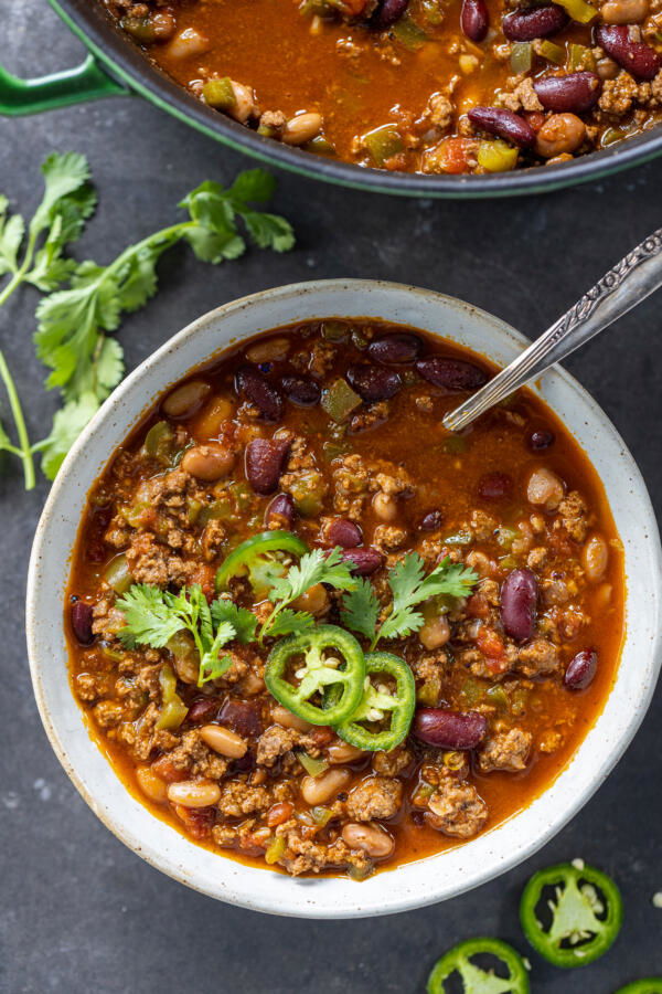 A bowl of Beef and Bean Chili. 