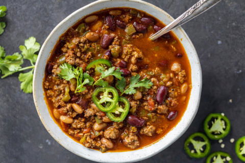 Beef and Bean Chili in a bowl.