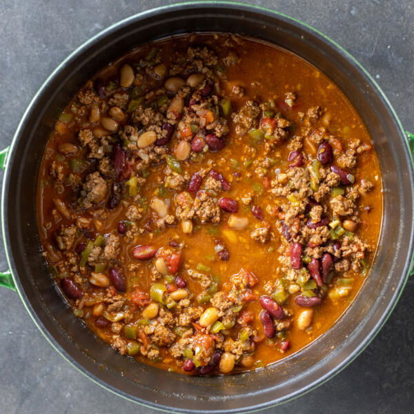 A pot of Beef and Bean Chili.