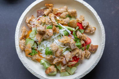 Salad ingredients in a bowl.