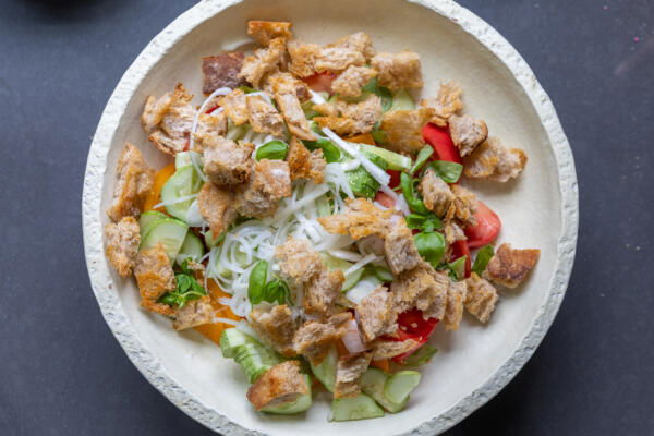 Salad ingredients in a bowl.