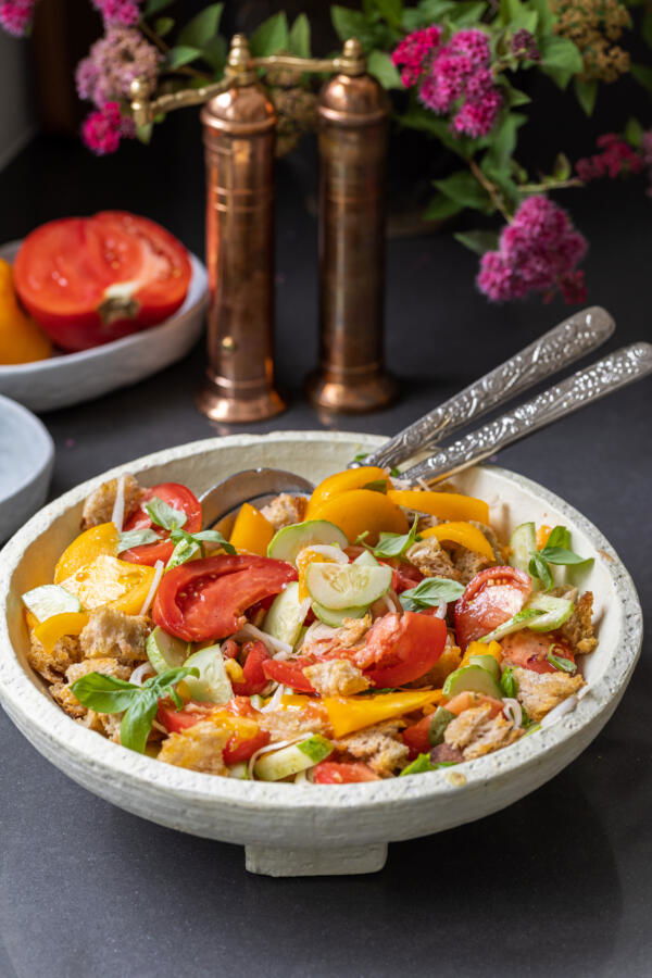Bowl with Panzanella Salad.