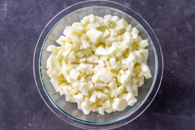 Chopped apples in a bowl.