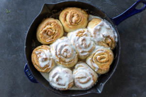 Partially Glazed Cottage Cheese Cinnamon Rolls.