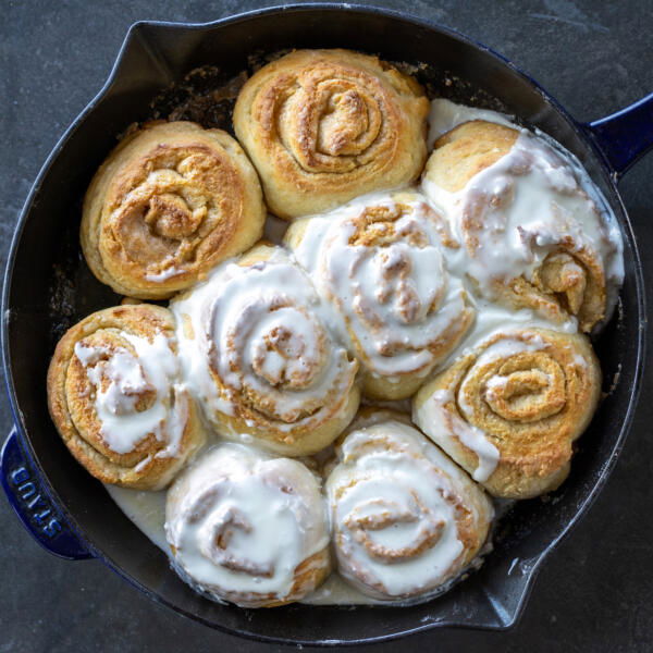 Partially Glazed Cottage Cheese Cinnamon Rolls.