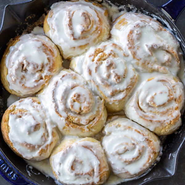 Cottage Cheese Cinnamon Rolls in a baking pan.