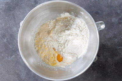 All the ingredients added to the mixing bowl.