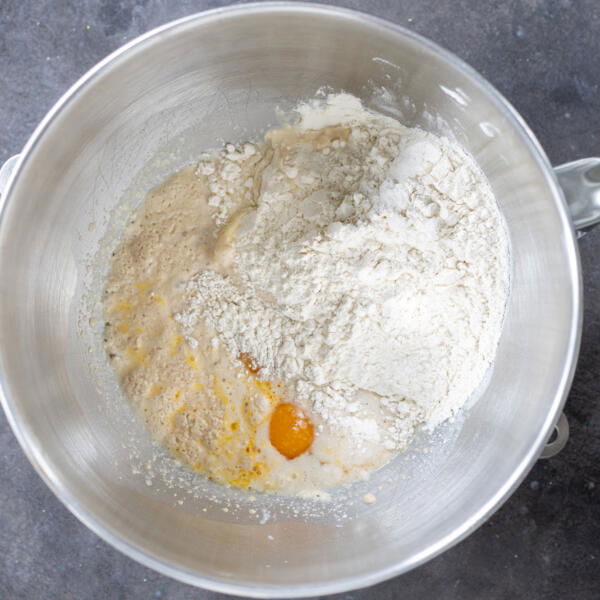 All the ingredients added to the mixing bowl.