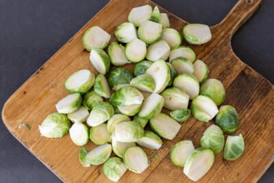 Brussels Sprouts sliced in half.