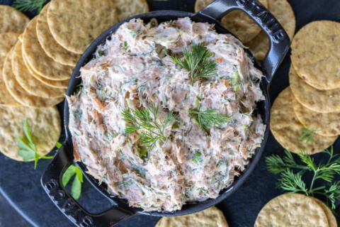 Smoked Salmon Dip in a serving dish.