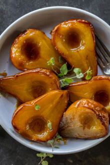 Baked Pears in a serving plate.