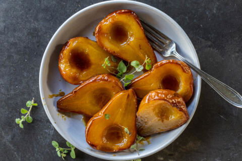 Plated Baked Pears.