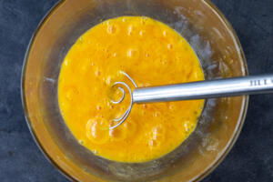 Eggs whisked.