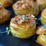 Potato Stacks on a serving tray.