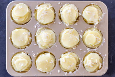 Potato Stacks in a pan.