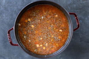 All the ingredients but pasta in the pot.