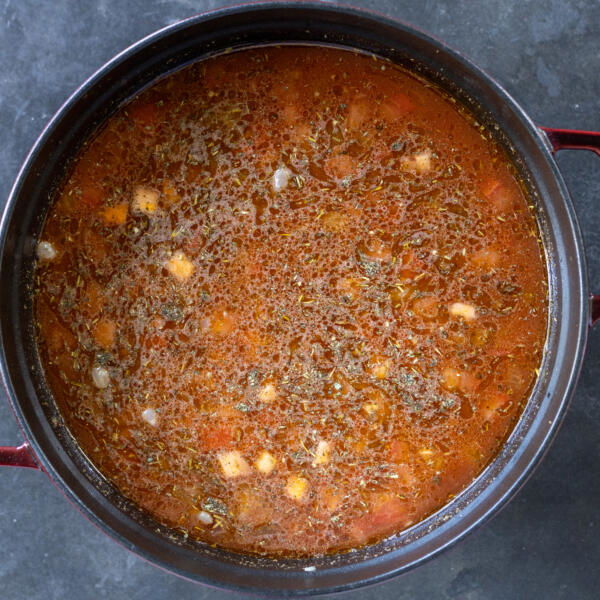 All the ingredients but pasta in the pot.