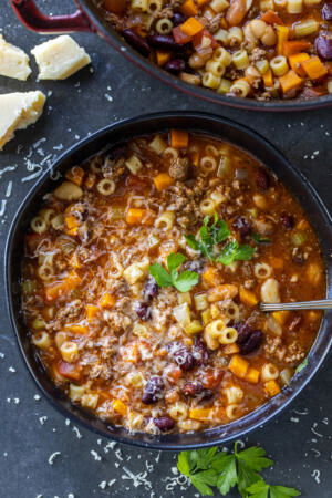 Pasta e Fagioli Soup in a serving bowl.