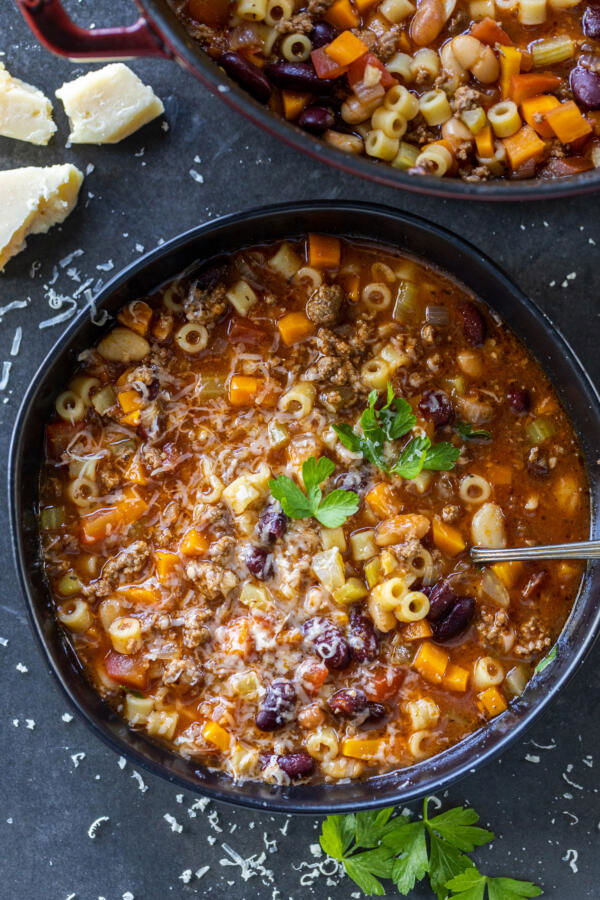 Pasta e Fagioli Soup in a serving bowl.