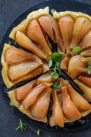 Serving tray with Pear Tarte Tatin