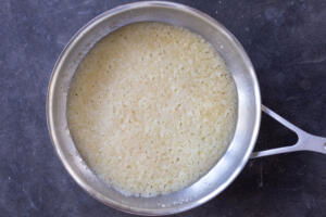 Sugar and butter in a pan.