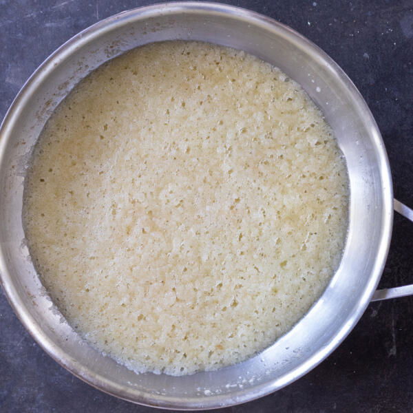 Sugar and butter in a pan.