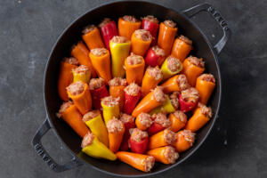 Stuffed Mini Peppers in a pan.