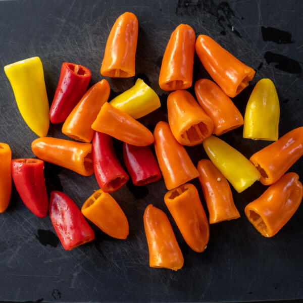 Peppers with ends cut off.