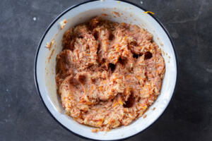 Stuffed peppers meat and rice filling in a bowl.