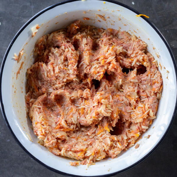 Stuffed peppers meat and rice filling in a bowl.
