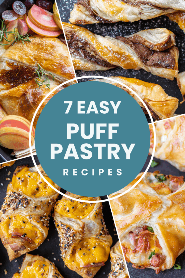 Images of recipes with puff pastry dough. 