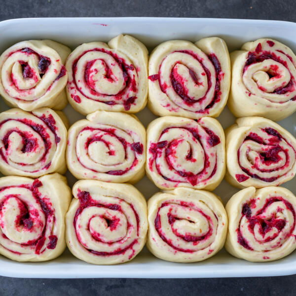 Rolls in a pan before baking.